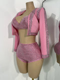 Women's Rhinestones Top Shorts Sets Nightclub Show Three Pieces Outfit Nightclub Performance Singer Dance Costume Stage Wear