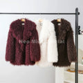 Winter 2026 Trend Burgundy Obsession Long Faux Mongolia Sheep Fur Jacket Coat Women Chic Lapel Collar Fluffy Overcoat