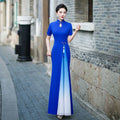 Autmn Winter New Vietnam Aodai Traditional Chinese Improved Qipao Women Embroidery Cheongsam Dress Banquet Evening Dress
