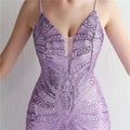 Women Strap Party Maxi Dress Sexy V Neck Evening Dress Celebrity Purple Sequin Dress Long Prom Formal Occasion  Dress