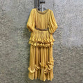 Elegant Chiffon Layered Ruffles Design Dress for Women Short Sleeves Waist Belt Spliced Diamonds Accent for Afternoon Tea
