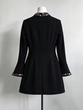 Black Luxury Crystal Slim Fit Mini Dresses For Women Stand Neck Long Sleeved Tunic Dress Female New