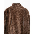 Solid Faux Shearling Coat Women Stand Collar Asymmetric Button Faux Leather Patchwork Winter Streetwear Thick Plush Outerwear