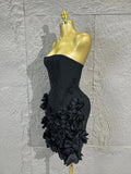Strapless Corset Bandage Mini DressWomen Hand Beaded 3D Floral Bodycon ShortCocktail Party Wedding Guest Evening Dress
