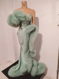 Luxury Eveing Party Birthday PhotoShoot Singer Nightclub Stage Costume Sparkly Diamond Strapless One Shoulder Stretch Long Dress
