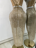Sparkly Sequins Strapless Top Long Skirt Sets Nightclub Performance Nightclub Women's Outfit Two Pieces Stage Dress