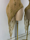 Sparkly Gold Design Evening Party Dress Luxury Rhinestones See Through Sexy Women's Clothing Mesh Stretch Birthday Dresses