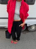 Red Oversized Puffer Jacket Stand Collar Single-breasted Elastic Cuff Loose Warm Winter Coat Casual Women Street Outerwear 2026