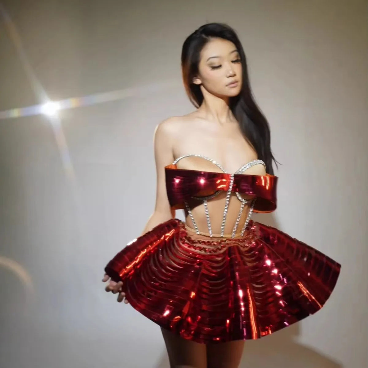 New Model Glamorous Dark Glossy Tube Top Tutu Party Skirt - Glam Super Short Birthday Princess Performance Dress for Girl Groups