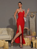 High Quality Sexy One Shoulder Shinning Diamond Bodycon Bandage Long Dress Women Fashion Celebrate Evening Party Vestido