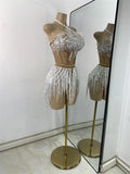Women Sexy Crop Top Skirt Two Pieces Sets Glitter Sequins Backless Performance Outfit Nightclub Luxury Birthday Dress