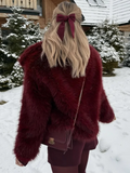 Women Fur Coat Women 2026 Plush White Bomber Jacket Solid Crop Long Sleeve Jacket Warm Winter Coats Female Casual Fur