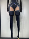 Sparkly Diamond Women Sexy Mesh Jumpsuit Nightclub Bar Party Show Gogo Dancer Clothing Drag Queen Outfit Stage Costume