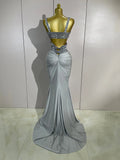 Luxury Birthday Evening Party Set Sparkly Rhinestone Pink Sexy Sleeveless Long Dress Two Pieces Nightclub Party Club Stage Wear