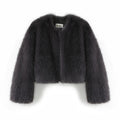 Winter Sweet Pink Cropped Faux Fur Coat Women Streetwear Ins Chic Girls Fluffy Fox Fur Jacket Female