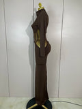 New Sexy Mesh See Through Brown Bodycon Long Sleeve Dress Women Celebrity Elegant Evening Party Luxury Birthday Fancy Club Gown