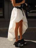 White Loose Spliced Folds Skirts for Women High Waist Streetwear Irregular Skirt Female Summer Fashion Style New