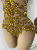 Sparkly Red Rhinestones Women Sexy Mesh See Through High Stretch Bodysuit Nightclub Performance Dance Costume Singer Stage Wear