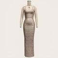 2026 Women Sexy New Sleeveless low-cut Striped Gold Long Dress Party Costume Bar Nightclub Stage Performance Clothing