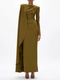 Fashion Temperament Maxi Dress for Women O Neck Spliced Shawl Long Sleeve High Waist Spliced Zip Evening Dress Female Autumn