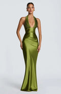Elegant Satin Corset Long Dresses Luxury Women's Halter Maxi Dress Evening Wedding Guest Party Gown Brown Red Green Burgundy New