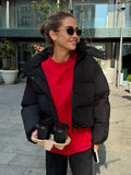 Women Short Hooded Quilted Jacket Oversized Zip Up Full Sleeve Padded Coat Winter Casual Street New Hot Chic Y2k Outerwear 2026