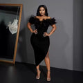 Women's Summer Ruffle Trim Off-the-shoulder Black Dress Fashion Elegant Party Bandage Evening Performance Gown Vestido De Festas