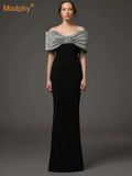 Fashion Heavy Industry Hot Diamond Bow Off Shoulder Slim Long Dress Elegant Formal Celebrity Evening Party Wedding Gowns