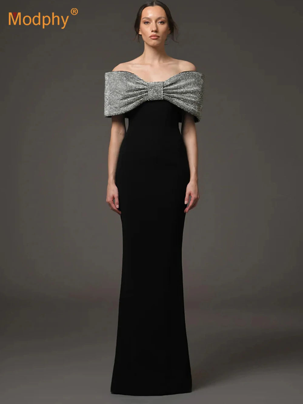 Fashion Heavy Industry Hot Diamond Bow Off Shoulder Slim Long Dress Elegant Formal Celebrity Evening Party Wedding Gowns