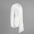 Lace Up Shirt Dress Women's Summer New Vacation Lazy Solid Lapel Bodycon Irregular Shirt Dress Female Travel Beach Dress