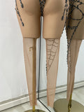 High Street Mesh Spider Web Tight Jumpsuit Performance Dance Costume Luxury Rhinestones Nightclub Bar Stage Leotard