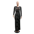Long Sleeve Sheer Dresses Women Sexy Diamonds Autumn Winter Maxi Bodycon Bandage Birthday Evening Party Dress Vestidos