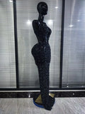Pink Color Women Sexy Halter Backless Mesh See Through Bodycon Floor-length Mermaid Dress Birthday Party Cocktail Outfit
