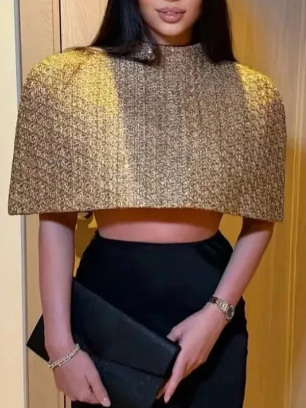 Gold Loose Spliced Folds Chic Wraps for Women O Neck Sleeveless Elegant Intellectual Wrap Female Summer Fashion New