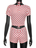 Sexy Dot Print 3 Piece Sets Women Chic Halter Bra Tops+Short Sleeves Crop Tops+Shorts Skinny Beach Vacation Clubwear