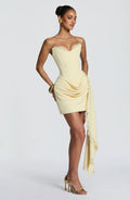 Women Sweetheart Strapless Corset Mini Gown Ruched Lace Sash Slim Fit Wedding Guest Summer 2026 Hot Luxe Party Evening Dresses