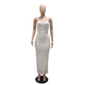 Sexy Pearl Beading Sequin Hollow Bodycon Spaghetti Strap Evening Party Dresses Women Birthday Vestidos Fashion Clothing