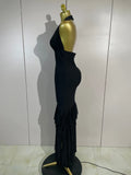 Women Evening Party Prom Gown Birthday Club Dress Sexy Backless Halter Neck Sleeveless Ruffles Pacthwork Bodycon Bandage Dress