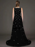Elegant Celebrity Evening Party Gowns Women's Heavy Industry Diamonds Beading Sleeveless Tank Long Dress Vestidos