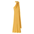 Solid Slimming Chic Dresses for Women Shawl Collar Sleeveless Off Shoulder High Waist  Long Dress Female