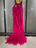 Sparkly Rhinestones Tassel Sheer Dress for Women Sexy V Neck Birthday Celebrate Event Outfit Singer Show Wear Photo Shoot Dress