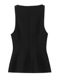 Black Fashion Basics Waistcoat for Women Round Neck Sleeveless Patchwor Diamonds Office Vest Female 2026 New Style