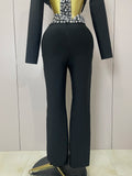 Women Celebrity Designer Fashion Women Luxury Birthday Set Sexy Cut Out Long Sleeve Beading Bodycon Two Pieces Pants Bandage Set