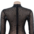 Women Sexy Long Sleeve Diamond Mesh Bodycon Night Out Dress Birthday Party Costume Bar Nightclub Stage Performance Clothing