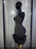 Pink Black Women Sexy Halter Off the Shoulder Sparkly Crystal Ruffles Bodycon Bandage Mini Dress Celebrate Evening Party Outfit