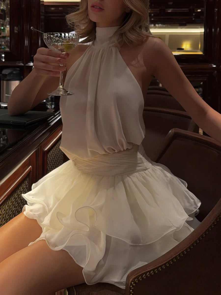 Sexy Club Spliced Ruffles Prom Gown for Women Stand Collar Off The Shoulder High Waist Dating Mini Dresses Female
