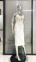 Gorgeous Pearl Glam Hollow Suspender Dress Elegant Temperament Bandage Evening Dress Performance Wear Cocktail Party Formal Gown