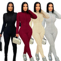 Sporty Turtleneck Jumpsuit Women Zip Long Sleeve Stretch Skinny Streetwear Activity Classic Fitness Workout Overalls