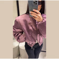 High Street Women's Bomber Jacket Coat Loose Fit Stand Collar Long Sleeve Crop Tops 2026 New Lady Outerwear Casual Daily Outfit