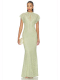 Elegant Lace Long Dress Women's Flying Sleeve Bodycon 2-piece Dress Evening Party Cocktail Female Winter Autumn